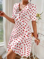 Rochie Scurta Zeynep Alba Cu Inimioare Rosii