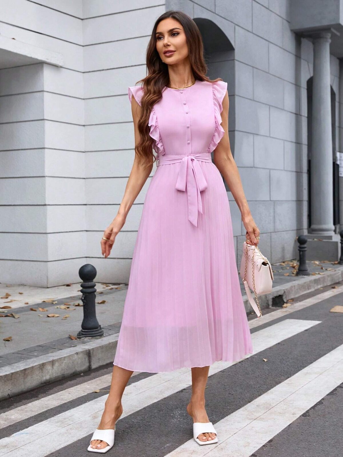 Rochie Lunga Geeske Roz Cu Cordon - imagine 3
