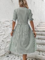 Rochie Midi Aurore Alba cu Dungi Gri - imagine 2