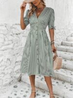 Rochie Midi Aurore Alba cu Dungi Gri