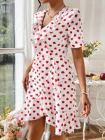 Rochie Scurta Zeynep Alba Cu Inimioare Rosii - imagine 3