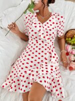 Rochie Scurta Zeynep Alba Cu Inimioare Rosii - imagine 4