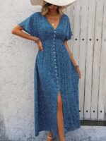 Rochie Lunga Charline Albastra cu Buline Albe - imagine 3