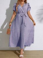 Rochie Lunga Loreen Mov Deschis Cu Buline Albe - Marimi Mari - imagine 3