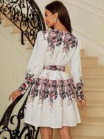 Rochie Scurta Aurelia Alba Cu Model Floral Multicolor - imagine 2