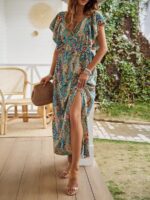 Rochie Lunga Stormi Albastra Cu Print Multicolor