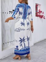 Rochie Lunga Falka Alba Cu Print Albastru - Marimi Mari - imagine 2
