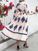 Rochie Lunga Seier Roz Deschis Cu Model Floral Albastru - imagine 2