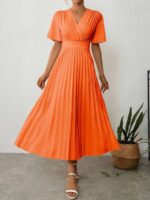 Rochie Lunga Anerva Portocalie Cu Pliuri - imagine 3