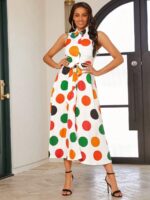 Rochie Lunga Veronika Alba Cu Buline Multicolore - imagine 3