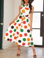 Rochie Lunga Veronika Alba Cu Buline Multicolore - imagine 4