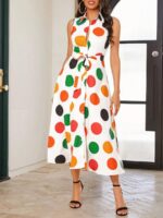 Rochie Lunga Veronika Alba Cu Buline Multicolore - imagine 5