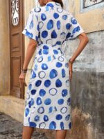 Rochie Midi Ruzika Alba Cu Print Geometric Albastru - imagine 2