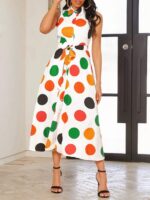 Rochie Lunga Veronika Alba Cu Buline Multicolore