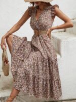 Rochie Lunga Zivia Maro Cu Model Floral Alb - imagine 3
