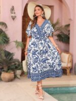 Rochie Midi Juana Alba Cu Model Floral Albastru - imagine 3