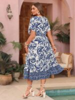 Rochie Midi Juana Alba Cu Model Floral Albastru - imagine 2