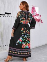 Rochie Lunga Cecila Neagra Inflorata - Marimi Mari - imagine 2