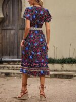 Rochie Midi Axelia Bleumarin Cu Model Floral Multicolor - imagine 2