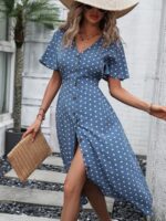 Rochie Midi Balbina Albastra Cu Buline Albe - imagine 3