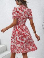 Rochie Scurta Gordana Alba Cu Model Floral Rosu - imagine 2