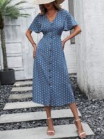Rochie Midi Balbina Albastra Cu Buline Albe - imagine 4