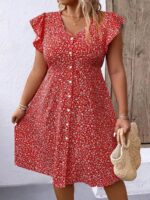Rochie Scurta Aleyna Rosie Cu Model Floral Alb - Marimi Mari