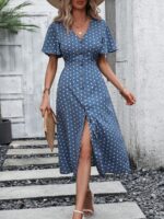 Rochie Midi Balbina Albastra Cu Buline Albe - imagine 5