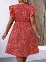 Rochie Scurta Aleyna Rosie Cu Model Floral Alb - Marimi Mari - imagine 2