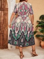 Rochie Lunga Gwen Crem Cu Print Multicolor - Marimi Mari - imagine 2