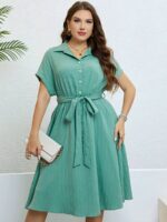 Rochie Midi Matera Verde Deschis Cu Cordon - Marimi Mari