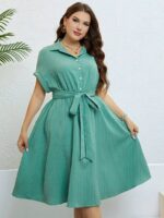 Rochie Midi Matera Verde Deschis Cu Cordon - Marimi Mari - imagine 3