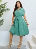 Rochie Midi Matera Verde Deschis Cu Cordon - Marimi Mari - imagine 4