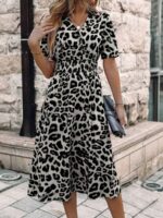 Rochie Midi Edly Gri Cu Print Leopard Negru - imagine 3