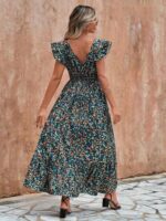 Rochie Lunga Teresia Neagra Cu Model Floral Multicolor - imagine 2