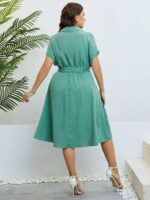 Rochie Midi Matera Verde Deschis Cu Cordon - Marimi Mari - imagine 2