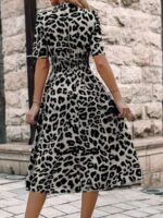 Rochie Midi Edly Gri Cu Print Leopard Negru - imagine 2