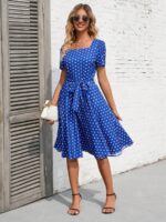 Rochie Midi Indah Albastra Cu Buline Albe - imagine 3