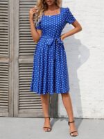 Rochie Midi Indah Albastra Cu Buline Albe - imagine 5