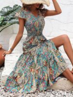 Rochie Lunga Karine Albastra Cu Print Multicolor - imagine 5