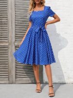 Rochie Midi Indah Albastra Cu Buline Albe