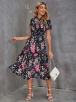 Rochie Midi Cathi Neagra Inflorata