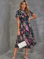 Rochie Midi Cathi Neagra Inflorata - imagine 3