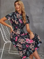 Rochie Midi Cathi Neagra Inflorata - imagine 4