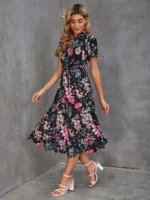 Rochie Midi Cathi Neagra Inflorata - imagine 5