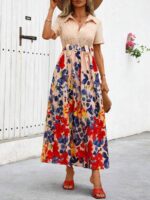 Rochie Lunga Saejin Crem Cu Model Floral Multicolor - imagine 3