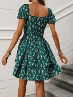 Rochie Scurta Ildiko Verde Cu Model Floral Alb - imagine 2