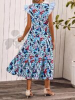 Rochie Lunga Carla Albastra Cu Model Floral Multicolor - imagine 2