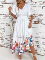 Rochie Lunga Marsela Alba Cu Model Floral Multicolor - imagine 3