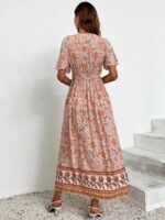 Rochie Lunga Anuska Bej cu Print Floral - imagine 2